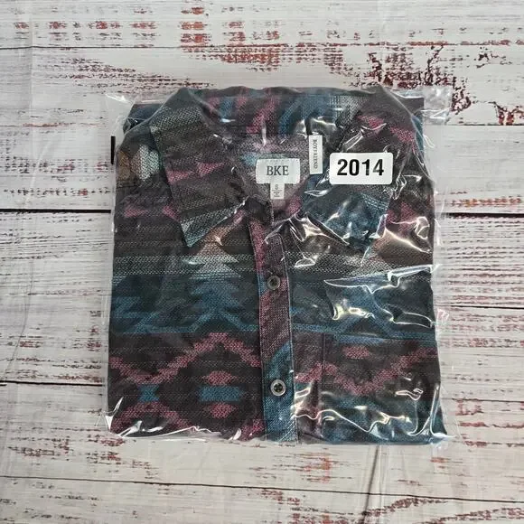 BKE Womens Buckle Plaid Boyfriend Shirt S Multi Aztec Print Button Granola Girl - Picture 10 of 10